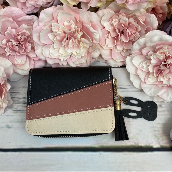 Vegan Leather Pink Cream & Black Coin Purse Wallet - Picture 6 of 12